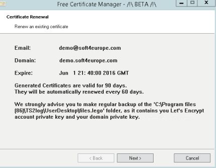 certificat de sécurité gratuit fourni par TS2LOG
